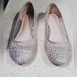 DB Studio Silver & Rhinestone Embellished Women's Ballet Flats | Size 8